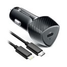 FORCELL F-ENERGY CC50-1C USB-C autós töltő + USB-C-Lightning adatkábel, PD, 3A, 20W, carbon fekete