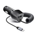FORCELL F-ENERGY CC50-1AC USB-A autós töltő USB-C kábellel, PD QC3.0, 3A, 38W, carbon fekete