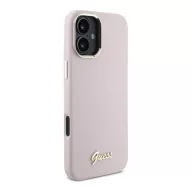   Guess Silicone Script Metal Logo & Frame iPhone 16 hátlap tok, rózsaszín GUHCP16SSMBSLP