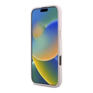   Guess Silicone Script Metal Logo & Frame iPhone 16 hátlap tok, rózsaszín GUHCP16SSMBSLP