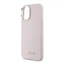 Guess Silicone Script Metal Logo & Frame iPhone 16 hátlap tok, rózsaszín GUHCP16SSMBSLP