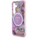 Guess Glitter Flowers Triangle Buttons Samsung Galaxy S25 MagSafe kemény hátlap tok, lila