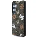 Guess 4G Printed Colored Peony Pattern Samsung Galaxy S25 MagSafe kemény hátlap tok, barna