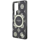 Guess 4G Background Gold Electroplated Peony Pattern Samsung Galaxy S25 Ultra MagSafe kemény hátlap tok, fekete