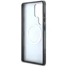 Guess 4G Background Gold Electroplated Peony Pattern Samsung Galaxy S25 Ultra MagSafe kemény hátlap tok, fekete