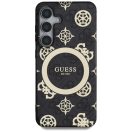 Guess 4G Background Gold Electroplated Peony Pattern Samsung Galaxy S25 MagSafe kemény hátlap tok, fekete