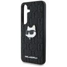 Karl Lagerfeld Leather Monogram Pin Logo Choupette Head Samsung Galaxy S25 kemény hátlap tok, fekete