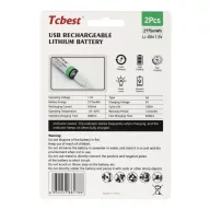   TCBEST újratölthető R6 (AA) elem 750 mAh, USB-C csatlakozóval és töltőkábellel (2db)