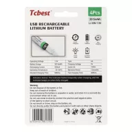   TCBEST újratölthető R6 (AA) elem 950 mAh, USB-C csatlakozóval és töltőkábellel (4db)