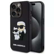   Karl Lagerfeld 3D Rubber Karl and Choupette Apple iPhone 15 Pro hátlap tok, fekete