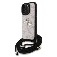   Guess PU 4G Metal Logo Crossbody Strap iPhone 16 Pro Max hátlap tok, rózsaszín