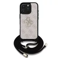   Guess PU 4G Metal Logo Crossbody Strap iPhone 16 Pro Max hátlap tok, rózsaszín