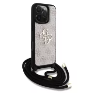   Guess PU 4G Metal Logo Crossbody Strap iPhone 16 Pro Max hátlap tok, rózsaszín