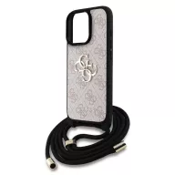   Guess PU 4G Metal Logo Crossbody Strap iPhone 16 Pro Max hátlap tok, rózsaszín