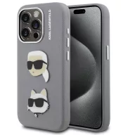   Karl Lagerfeld Grained PU K&CH Heads iPhone 16 Pro Max hátlap tok, szürke