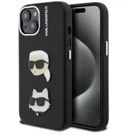   Karl Lagerfeld Grained PU K&CH Heads iPhone 15 hátlap tok, fekete