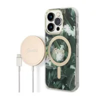   Guess Jungle MagSafe Apple iPhone 14 Pro hátlap tok, zöld + MagSafe töltő