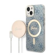   Guess 4G Print MagSafe Apple iPhone 14 Plus hátlap tok, kék + MagSafe töltő