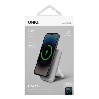   Uniq Hoveo mágneses Fast Wireless USB-C PD Power bank / külső akkumulátor / powerbank, kártyatartóval, 5000Mah, szürke