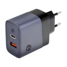 Forcell hálózati gyorstöltő USB-C + USB-A, PD + QC 4.0, 4A, 45W, kék
