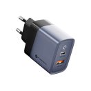 Forcell hálózati gyorstöltő USB-C + USB-A, PD + QC 4.0, 4A, 45W, kék