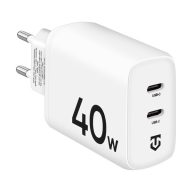   Tactical Base Plug Dual gyorstöltő adapter 2xUSB-C, 40W,fehér