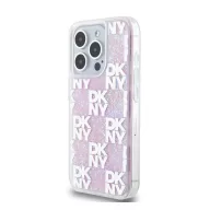   DKNY Liquid Glitter Checkered Pattern iPhone 15 Pro hátlap tok, rózsaszín