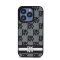 DKNY PU Leather Checkered Pattern and Stripe iPhone 14 Pro hátlap tok, fekete