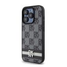 DKNY PU Leather Checkered Pattern and Stripe iPhone 14 Pro hátlap tok, fekete