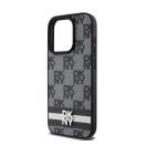 DKNY PU Leather Checkered Pattern and Stripe iPhone 14 Pro hátlap tok, fekete