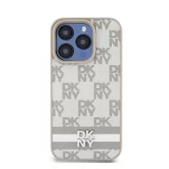   DKNY PU Leather Checkered Pattern and Stripe iPhone 14 Pro Max hátlap tok, bézs