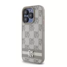 DKNY PU Leather Checkered Pattern and Stripe iPhone 14 Pro Max hátlap tok, bézs