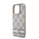 DKNY PU Leather Checkered Pattern and Stripe iPhone 14 Pro Max hátlap tok, bézs