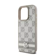   DKNY PU Leather Checkered Pattern and Stripe iPhone 14 Pro Max hátlap tok, bézs
