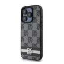 DKNY PU Leather Checkered Pattern and Stripe iPhone 14 Pro Max hátlap tok, fekete