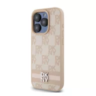   DKNY PU Leather Checkered Pattern and Stripe iPhone 14 Pro Max hátlap tok, rózsaszín