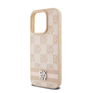   DKNY PU Leather Checkered Pattern and Stripe iPhone 14 Pro Max hátlap tok, rózsaszín