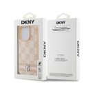 DKNY PU Leather Checkered Pattern and Stripe iPhone 14 Pro Max hátlap tok, rózsaszín