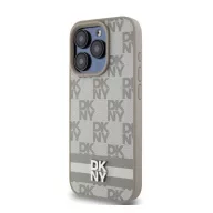  DKNY PU Leather Checkered Pattern and Stripe iPhone 15 Pro Max hátlap tok, bézs