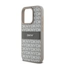 DKNY PU Leather Repeat Pattern Tonal Stripe iPhone 14 Pro hátlap tok, bézs