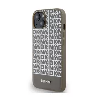  DKNY PU Leather Repeat Pattern Bottom Stripe Apple iPhone 15 Magsafe kompatibilis hátlap tok, barna