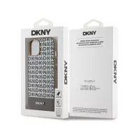   DKNY PU Leather Repeat Pattern Bottom Stripe Apple iPhone 15 Magsafe kompatibilis hátlap tok, barna