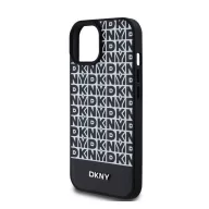   DKNY PU Leather Repeat Pattern Bottom Stripe Apple iPhone 15 Magsafe kompatibilis hátlap tok, fekete