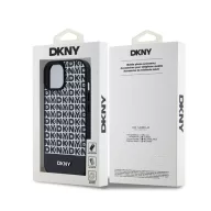   DKNY PU Leather Repeat Pattern Bottom Stripe Apple iPhone 15 Magsafe kompatibilis hátlap tok, fekete