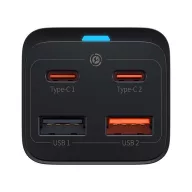   Baseus GaN3 Pro gyorstöltő 2x USB-AUSB-C, 2x USB-A, 65W, fekete