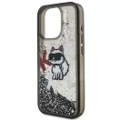 Karl Lagerfeld Liquid Glitter Scattered Choupette iPhone 16 Pro Max hátlap tok, fekete
