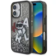   Karl Lagerfeld Liquid Glitter Scattered Choupette iPhone 16 hátlap tok, fekete