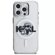   Karl Lagerfeld IML Glitter Karl and Choupette Sketch iPhone 16 Pro MagSafe kompatibilis hátlap tok, átlátszó
