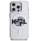 Karl Lagerfeld IML Glitter Karl and Choupette Sketch iPhone 16 Pro Max MagSafe kompatibilis hátlap tok, átlátszó