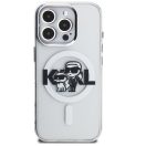Karl Lagerfeld IML Glitter Karl and Choupette Sketch iPhone 15 Pro Max MagSafe kompatibilis hátlap tok, átlátszó